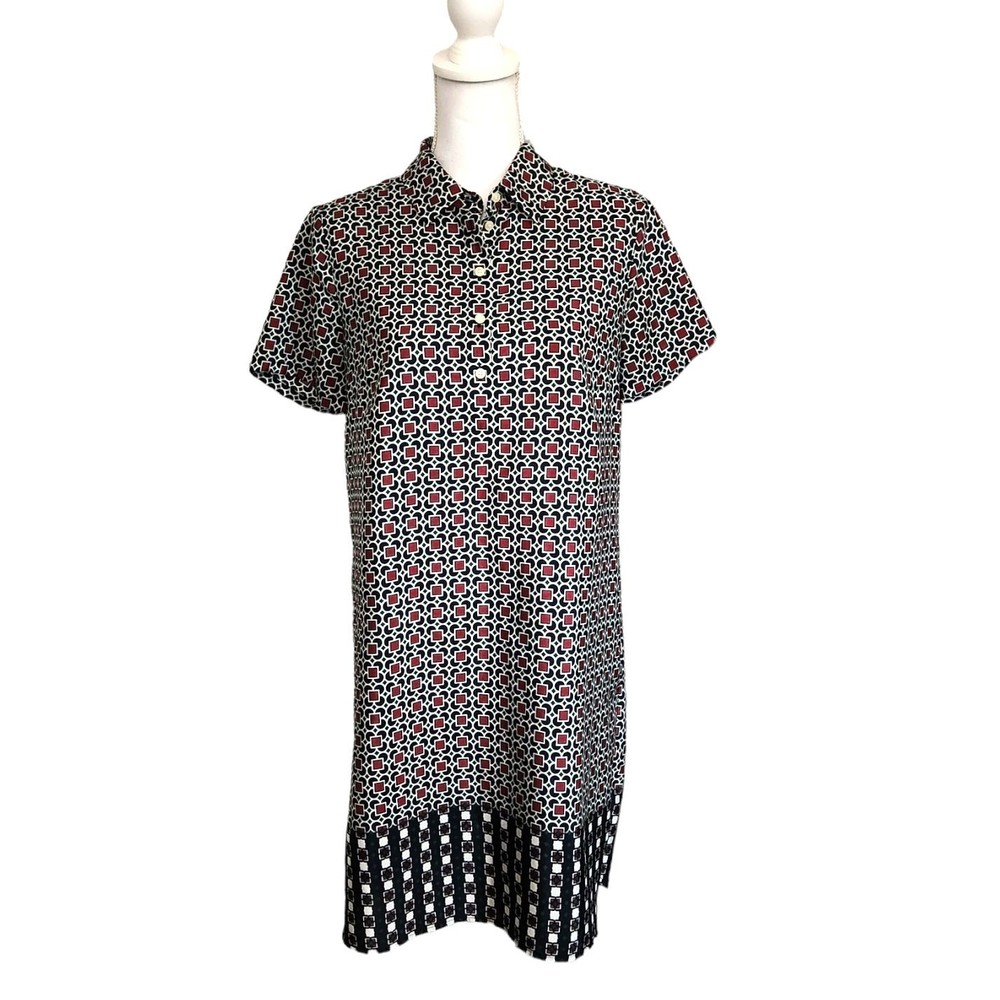 J. Crew Shirt Dress Short Sleeve Collared Dark Wine Amber Print Womens Size 6